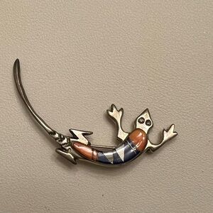 Navajo Wilbur Muskett Jr. Sterling Silver Lizard Brooch Pin – Multi-Stone Inlay